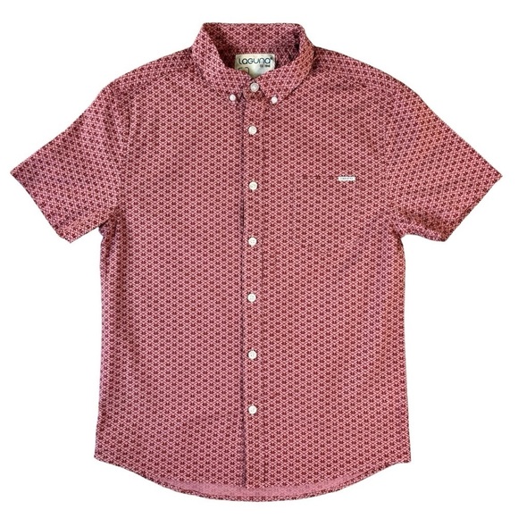 Laguna Red Tropical Short Sleeve Shirt Button Up Mens Medium - Picture 1 of 6